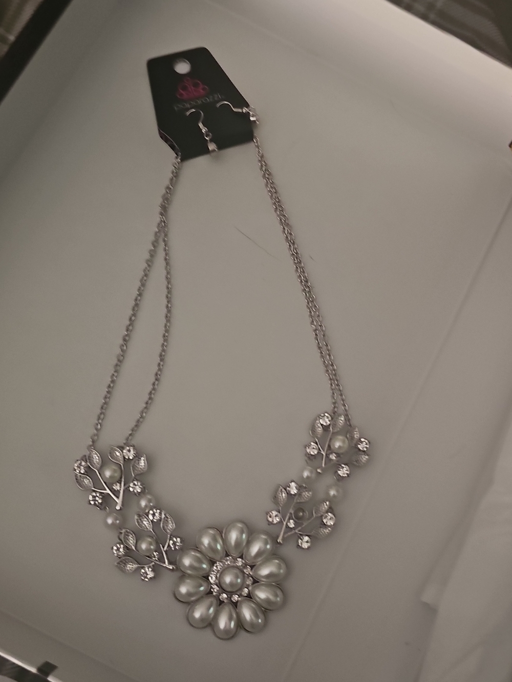 paparazzi Silver Floral Pearl Cluster Necklace
